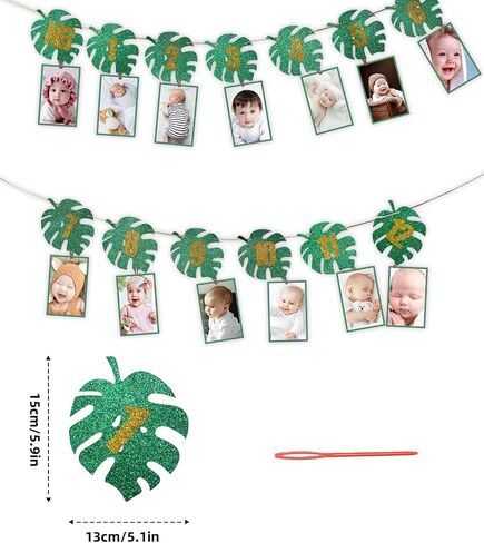 1st Birthday Photo Banner, 13 PCS 1 Year Old Decorations - Tropical Theme Paper Banner, First Birthday Decorations for Girl or Boys Monthly Milestones Garland in Saudi Arabia