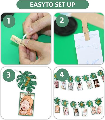 1st Birthday Photo Banner, 13 PCS 1 Year Old Decorations - Tropical Theme Paper Banner, First Birthday Decorations for Girl or Boys Monthly Milestones Garland in Saudi Arabia