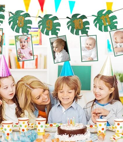 1st Birthday Photo Banner, 13 PCS 1 Year Old Decorations - Tropical Theme Paper Banner, First Birthday Decorations for Girl or Boys Monthly Milestones Garland in Saudi Arabia