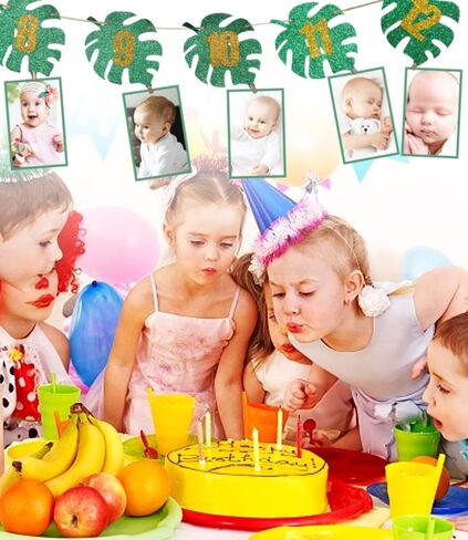 1st Birthday Photo Banner, 13 PCS 1 Year Old Decorations - Tropical Theme Paper Banner, First Birthday Decorations for Girl or Boys Monthly Milestones Garland in Saudi Arabia