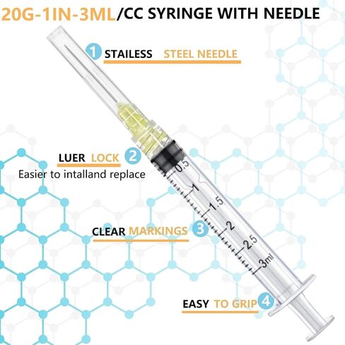 50 Pack Luer Lock 1ml 27Ga - 1 Inch Sample Measuring Syringe Lab Supplies, Individually Sealed Wrapped in Kuwait
