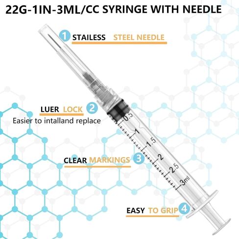 50 Pack Luer Lock 1ml 27Ga - 1 Inch Sample Measuring Syringe Lab Supplies, Individually Sealed Wrapped in Kuwait