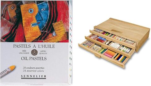 Sennelier Artist 24pc Oil Pastel Set, Includes 3 Drawer Wood Storage Box, Assorted Colors in Saudi Arabia