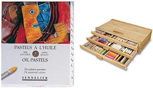 Sennelier Artist 24pc Oil Pastel Set, Includes 3 Drawer Wood Storage Box, Assorted Colors in Saudi Arabia