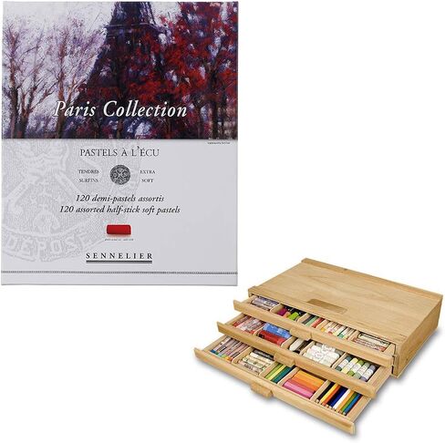Sennelier Artist 24pc Oil Pastel Set, Includes 3 Drawer Wood Storage Box, Assorted Colors in Saudi Arabia