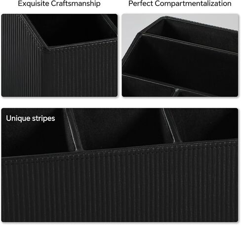 Remote Control Holder with 5 Compartments for Office Art Supplies, PU Leather Nightstand Organizer Pencil Pen Desk Caddy for Home, Multifunctional Desktop Organizer and Storage (Black) in Saudi Arabia