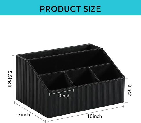 Remote Control Holder with 5 Compartments for Office Art Supplies, PU Leather Nightstand Organizer Pencil Pen Desk Caddy for Home, Multifunctional Desktop Organizer and Storage (Black) in Saudi Arabia