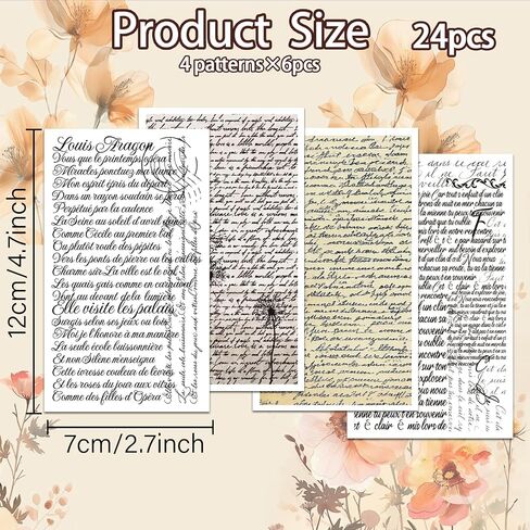 OLYCRAFT Handwritten French Clay Transfer Paper 4 Design 24 Pcs Transfer Paper for Polymer Poetry Polymer Clay Transfer Sheets Vintage Theme Small Transfer Paper for Clay Earrings Jewelry Making in Saudi Arabia