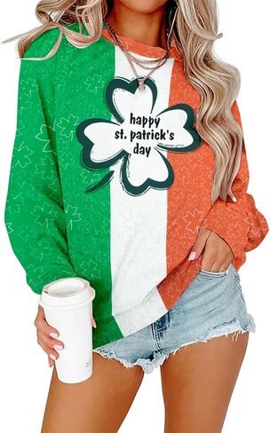 ALLTB St Patrick's Day Sweatshirt Women Lucky Shamrock Graphic Pullover Magically Delicious Letter Print Long Sleeve Top in Saudi Arabia