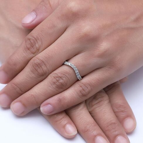 SAVEARTH DIAMONDS 0.33 قيراط GHI 2 مم مويسانيتي مختبر مكون من الماس نصف الخلود منحني خاتم زفاف من الفضة الإسترلينية للنساء بعرض 2.5 مم in Kuwait