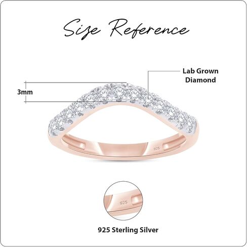 SAVEARTH DIAMONDS 0.33 قيراط GHI 2 مم مويسانيتي مختبر مكون من الماس نصف الخلود منحني خاتم زفاف من الفضة الإسترلينية للنساء بعرض 2.5 مم in Kuwait