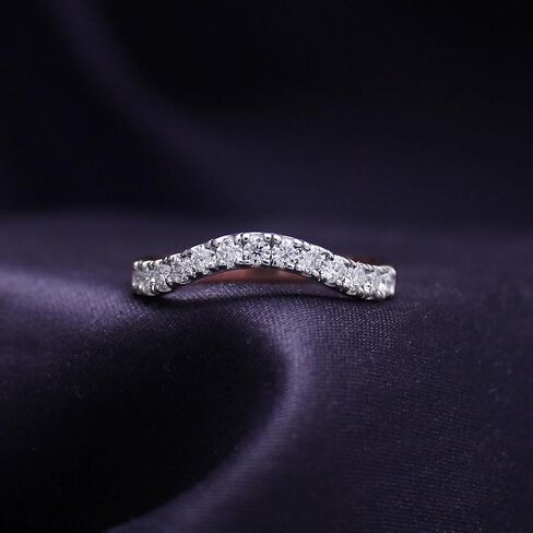 SAVEARTH DIAMONDS 0.33 قيراط GHI 2 مم مويسانيتي مختبر مكون من الماس نصف الخلود منحني خاتم زفاف من الفضة الإسترلينية للنساء بعرض 2.5 مم in Kuwait