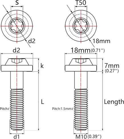 Titanium M10 10 15 20 25 30 35 40 45 50 55 60 mm Torx Head Bolt Screw Pack of 4 (M10x10mm Pitch 1.25mm, Black) in Kuwait