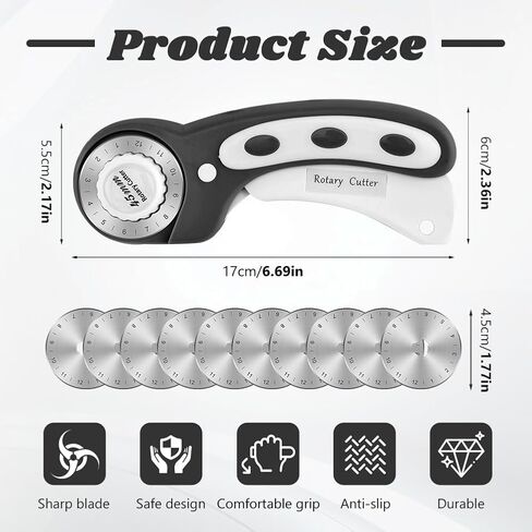 45mm Rotary Cutter with 10pcs Extra Blades, Rotary Cutter for Fabric Automatic Fabric Roller Cu-tter with Safet-y Lock for Dressmaking Quilting, Sewing, Crafting(Pink) in Saudi Arabia