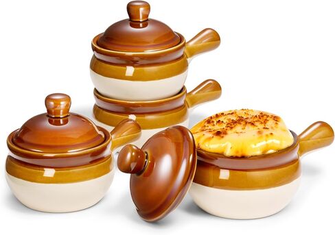 French Onion Soup Bowl, by Kook, French Onion Soup, Oven Safe Bowls, Soup Crocks, Ceramic, Handles, Stoneware, Dishwasher, Microwave, Oven & Broil Safe 16oz Standard Capacity & 18oz Full Capacity Set of 4 in Kuwait