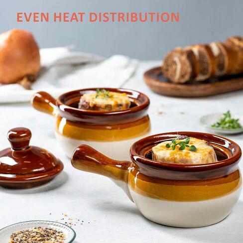 French Onion Soup Bowl, by Kook, French Onion Soup, Oven Safe Bowls, Soup Crocks, Ceramic, Handles, Stoneware, Dishwasher, Microwave, Oven & Broil Safe 16oz Standard Capacity & 18oz Full Capacity Set of 4 in Kuwait