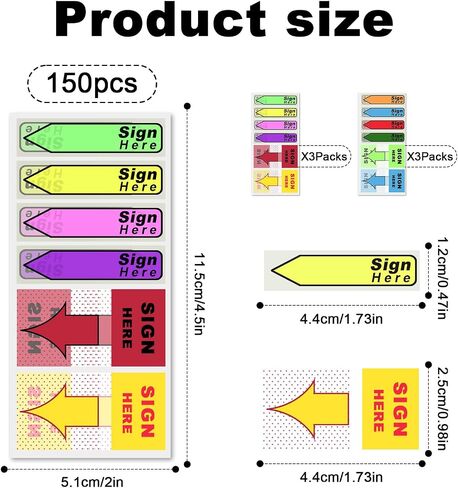 900pcs/6 Pack Please Sign Here Tabs with Dispenser, Fluorescent Color Sign Here Sticky Notes Flags Easy to Post Notice Arrow Stickers Labels for School Office Notebook Notary Book (Mix-Color) in Saudi Arabia
