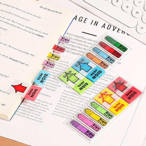 900pcs/6 Pack Please Sign Here Tabs with Dispenser, Fluorescent Color Sign Here Sticky Notes Flags Easy to Post Notice Arrow Stickers Labels for School Office Notebook Notary Book (Mix-Color) in Saudi Arabia
