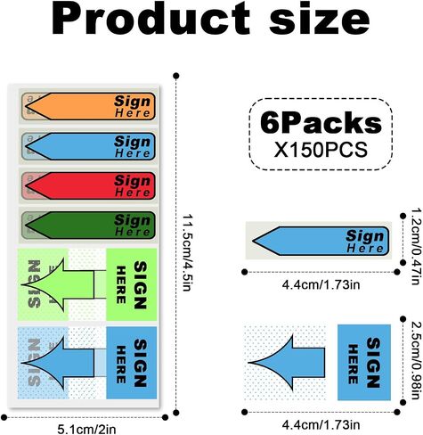 900pcs/6 Pack Please Sign Here Tabs with Dispenser, Fluorescent Color Sign Here Sticky Notes Flags Easy to Post Notice Arrow Stickers Labels for School Office Notebook Notary Book (Mix-Color) in Saudi Arabia