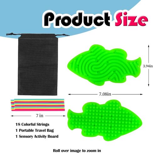 Silicone Sensory Activity Board, Fidget Board, Small, Green, Fish, All Ages, 18 ropes (red, yellow, blue), storage bag in Saudi Arabia