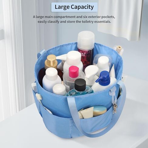 Travel Toiletry Bag, Large Capacity Toiletry Bag for Women Men, Mesh Shower Tote Bag, Quick Dry Shower Caddy Portable Toiletry Bath Bag Organizer for Bathroom, Gym, Beach, Swimming, Traveling, Black in Kuwait