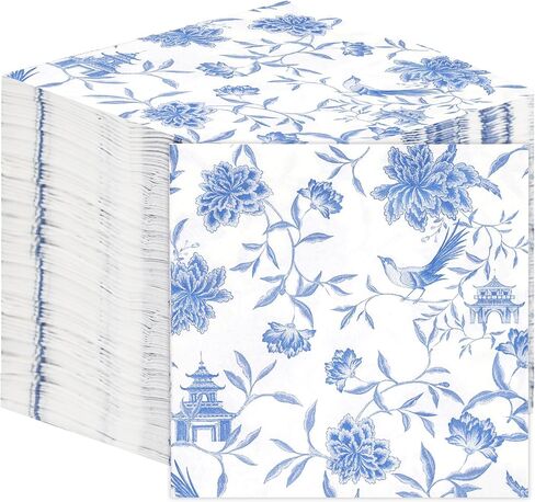 Talking Tables 100 x Bulk Pack Soft Blue Chinoiserie Paper Napkins, Disposable Party Serviettes for Birthday, Weddings, Everyday Tableware, Catering, Recyclable Made in EU 2ply 33cm in Saudi Arabia