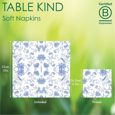 Talking Tables 100 x Bulk Pack Soft Blue Chinoiserie Paper Napkins, Disposable Party Serviettes for Birthday, Weddings, Everyday Tableware, Catering, Recyclable Made in EU 2ply 33cm in Saudi Arabia