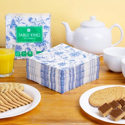 Talking Tables 100 x Bulk Pack Soft Blue Chinoiserie Paper Napkins, Disposable Party Serviettes for Birthday, Weddings, Everyday Tableware, Catering, Recyclable Made in EU 2ply 33cm in Saudi Arabia