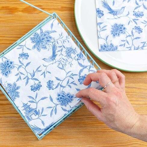 Talking Tables 100 x Bulk Pack Soft Blue Chinoiserie Paper Napkins, Disposable Party Serviettes for Birthday, Weddings, Everyday Tableware, Catering, Recyclable Made in EU 2ply 33cm in Saudi Arabia