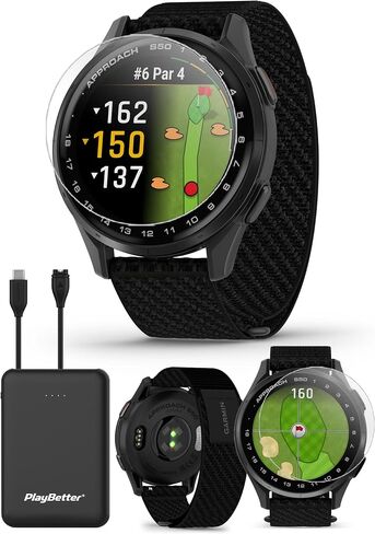 Garmin Approach S50 (Slate/Black) Golf GPS Smartwatch Bundle - 1.2" AMOLED Display, On-Course Features, Wrist Heart Rate with PlayBetter Screen Protectors & 5000mAh Portable Charger in Saudi Arabia