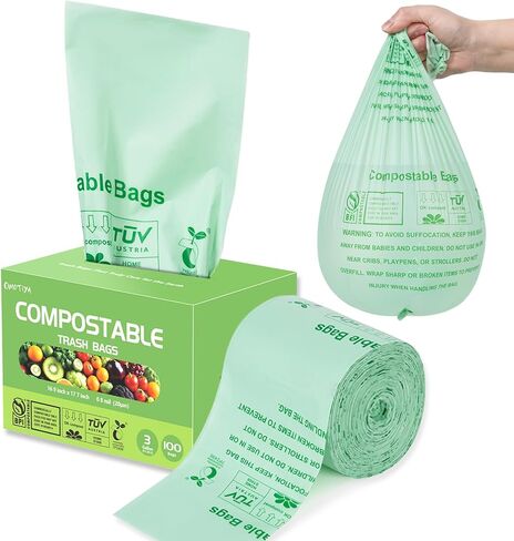 Compostable Trash Bags 13 Gallon, Extra Thick 1 Mil, Large Compost Bags, 49.21 Liter, 50 Count, Kitchen Compostable Liners, Green Compost Bin Liners for Food Scraps and Organic Waste in Kuwait