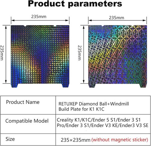 H1H 3D Printer Platform K1 K1C Sheet 235x235m,Smooth H1H Build Plate Spring Steel Print Bed (no Magnetic Base) for Creality K1/K1C/Ender 5 S1/Ender 3 S1 Pro/Ender 3 S1/Ender V3 KE/Ender3 V3 SE in Kuwait
