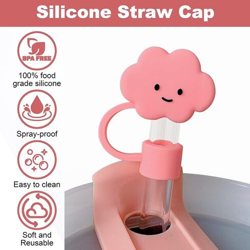 Stanley Cup Accessories 40oz Including 2PCS 0.4in 10mm Reusable Dust-Proof Drinking Straw Cover, 2PCS Cute Charms for Handle,1PCS Tumbler Bottom Protector Boot 30oz (pink) in Saudi Arabia