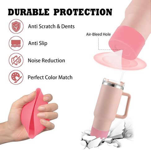 Stanley Cup Accessories 40oz Including 2PCS 0.4in 10mm Reusable Dust-Proof Drinking Straw Cover, 2PCS Cute Charms for Handle,1PCS Tumbler Bottom Protector Boot 30oz (pink) in Saudi Arabia