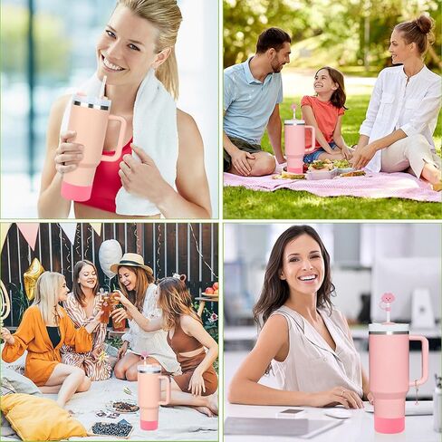 Stanley Cup Accessories 40oz Including 2PCS 0.4in 10mm Reusable Dust-Proof Drinking Straw Cover, 2PCS Cute Charms for Handle,1PCS Tumbler Bottom Protector Boot 30oz (pink) in Saudi Arabia