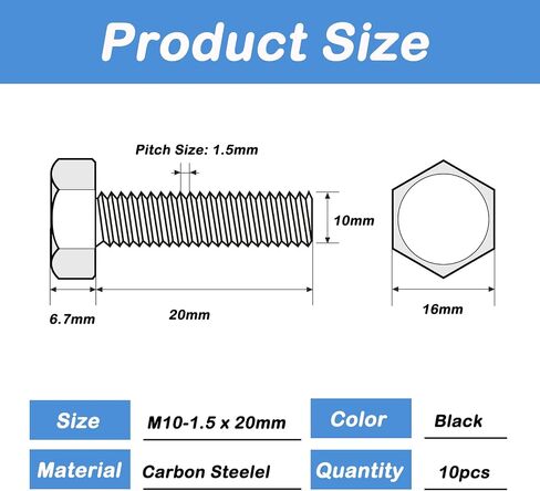 5 PCS M10x1.5 Hex Bolts M10-1.5 x 150mm Hex Head Screw Bolts, Carbon Steel Grade 8.8, M10 Hexagon Head Bolts, Metric Thread, Black Oxide Finish, Full Thread in Saudi Arabia