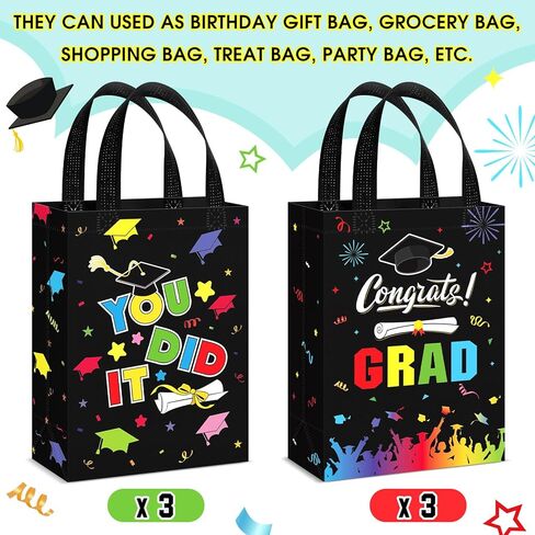 Sweetude 12 Pcs 2025 Graduation Gift Bags with Handles Reusable Congrats Grad Tote Bags for College Graduation Party Supplies in Kuwait
