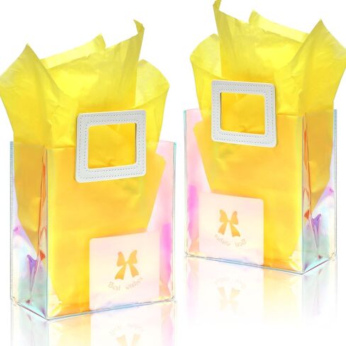 أكياس هدايا من Keerxunbag 2 Pack مع مقابض وألواح الورق الأنسجة وبطاقة تحية 2 أكياس قابلة لإعادة الاستخدام الشفافة للنساء والفتيات وأعياد الميلاد وحفلات الزفاف ， حقيبة هدية وردية in Saudi Arabia