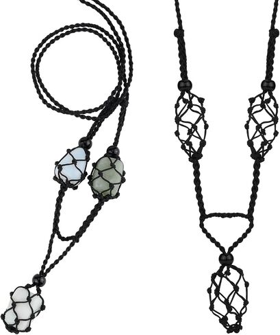HUAAPLEGO Empty Crystal Stone Holder Necklace Adjustable Crystal Cage Braided Nylon Rock Necklace Cord with Three Pouches for DIY Jewelry Making(Black) in Saudi Arabia