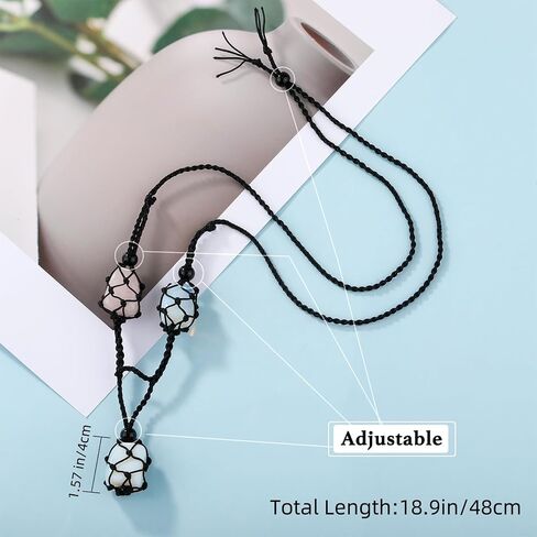 HUAAPLEGO Empty Crystal Stone Holder Necklace Adjustable Crystal Cage Braided Nylon Rock Necklace Cord with Three Pouches for DIY Jewelry Making(Black) in Saudi Arabia
