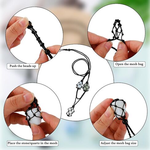 HUAAPLEGO Empty Crystal Stone Holder Necklace Adjustable Crystal Cage Braided Nylon Rock Necklace Cord with Three Pouches for DIY Jewelry Making(Black) in Saudi Arabia