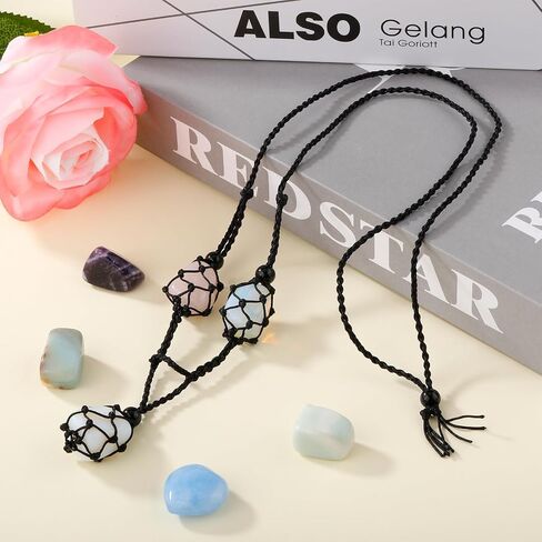 HUAAPLEGO Empty Crystal Stone Holder Necklace Adjustable Crystal Cage Braided Nylon Rock Necklace Cord with Three Pouches for DIY Jewelry Making(Black) in Saudi Arabia