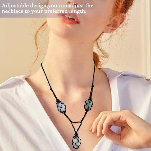 HUAAPLEGO Empty Crystal Stone Holder Necklace Adjustable Crystal Cage Braided Nylon Rock Necklace Cord with Three Pouches for DIY Jewelry Making(Black) in Saudi Arabia