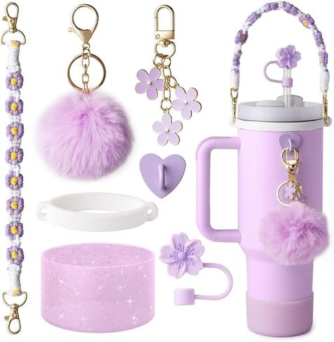 Stanley Cup Accessories Set Including Water Bottle Handle Strap, Siliocne Stanley Cup Boot, Siliocne Straw Cover, Stanley Charms for Stanley Cup 40oz & 30oz Tumbler in Saudi Arabia