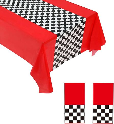 2PCS Racing Car Tablecloth Racing Party Supplies Checkered Tablecloth 54"x108" Disposable Plastic Racetrack Tablecloth Car Birthday Party Supplies Car Birthday Decorations Car Theme Party Table Covers in Kuwait