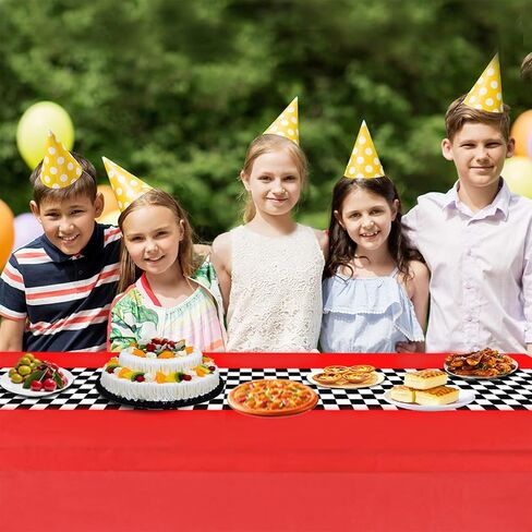 2PCS Racing Car Tablecloth Racing Party Supplies Checkered Tablecloth 54"x108" Disposable Plastic Racetrack Tablecloth Car Birthday Party Supplies Car Birthday Decorations Car Theme Party Table Covers in Kuwait