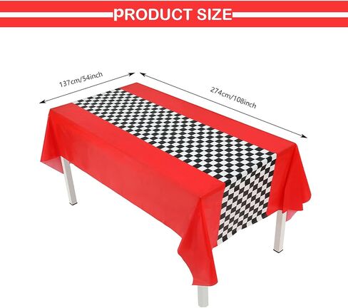 2PCS Racing Car Tablecloth Racing Party Supplies Checkered Tablecloth 54"x108" Disposable Plastic Racetrack Tablecloth Car Birthday Party Supplies Car Birthday Decorations Car Theme Party Table Covers in Kuwait