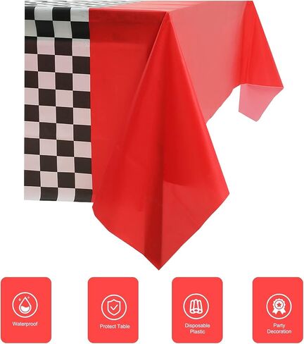 2PCS Racing Car Tablecloth Racing Party Supplies Checkered Tablecloth 54"x108" Disposable Plastic Racetrack Tablecloth Car Birthday Party Supplies Car Birthday Decorations Car Theme Party Table Covers in Kuwait