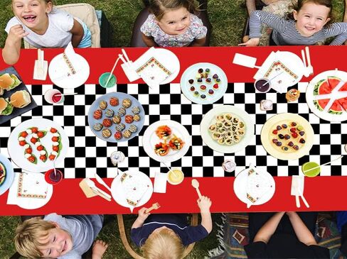 2PCS Racing Car Tablecloth Racing Party Supplies Checkered Tablecloth 54"x108" Disposable Plastic Racetrack Tablecloth Car Birthday Party Supplies Car Birthday Decorations Car Theme Party Table Covers in Kuwait