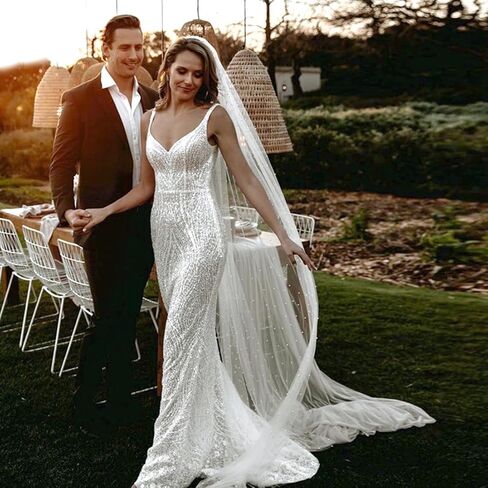 Long Wedding Bride Veil Pearl Chapel Length Veils For Women With Comb in Saudi Arabia